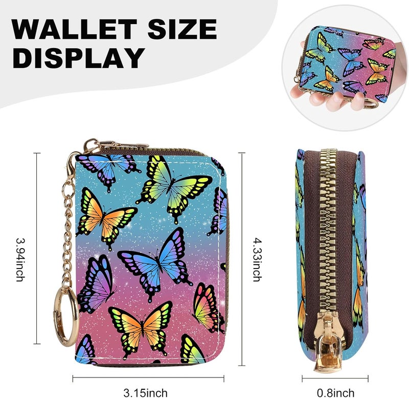 Luoycxy Credit Card Holder for Women,Small Rfid Wallet with Keychain Zipper,Cute PU Leather Card Case Wallet，Accordion Credit Card Wallets Gift,Colorful Butterflies - Image 4